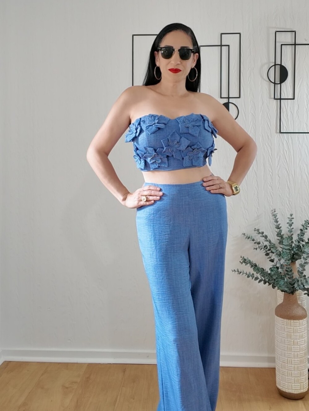 Denim Bloom Two-Piece Set Blue